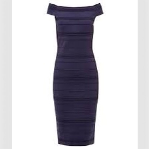 NWT Ted Baker Inan Bardot Midi Dress Dark Blue - Picture 3 of 6